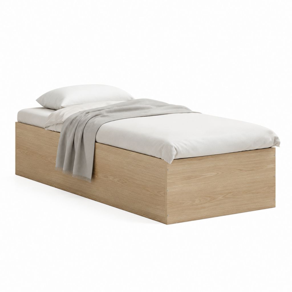 Einzelbett Bettgestell in Eicheoptik aus melaminbeschichteter Spanplatte 90 x 200 cm