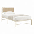 Einzelbett Bettgestell Cremeweiß Stahl Rattangeflecht Rechteckig 90 x 200 cm