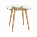 Runder Esstisch transparentes Sicherheitsglas Eichenmassivholz Ø 80 cm Höhe 75 cm