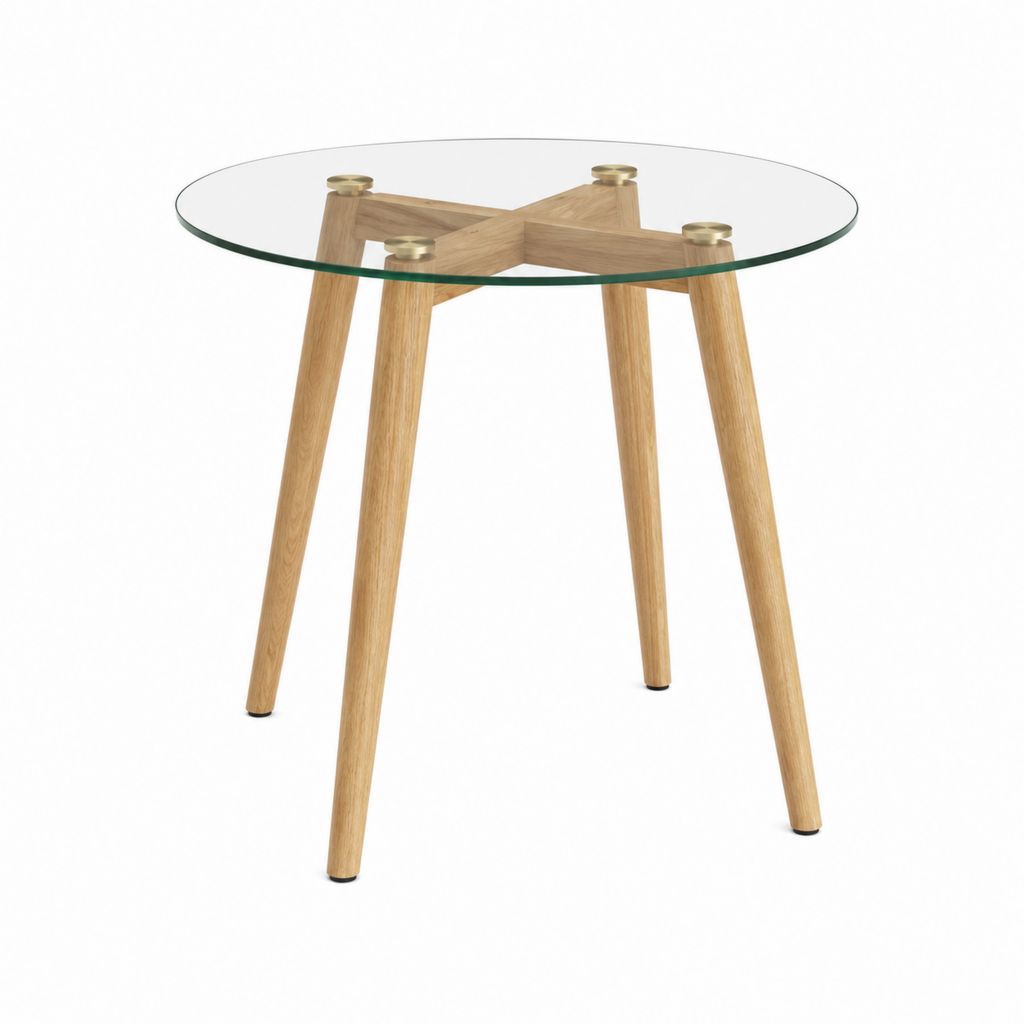 Runder Esstisch transparentes Sicherheitsglas Eichenmassivholz Ø 80 cm Höhe 75 cm