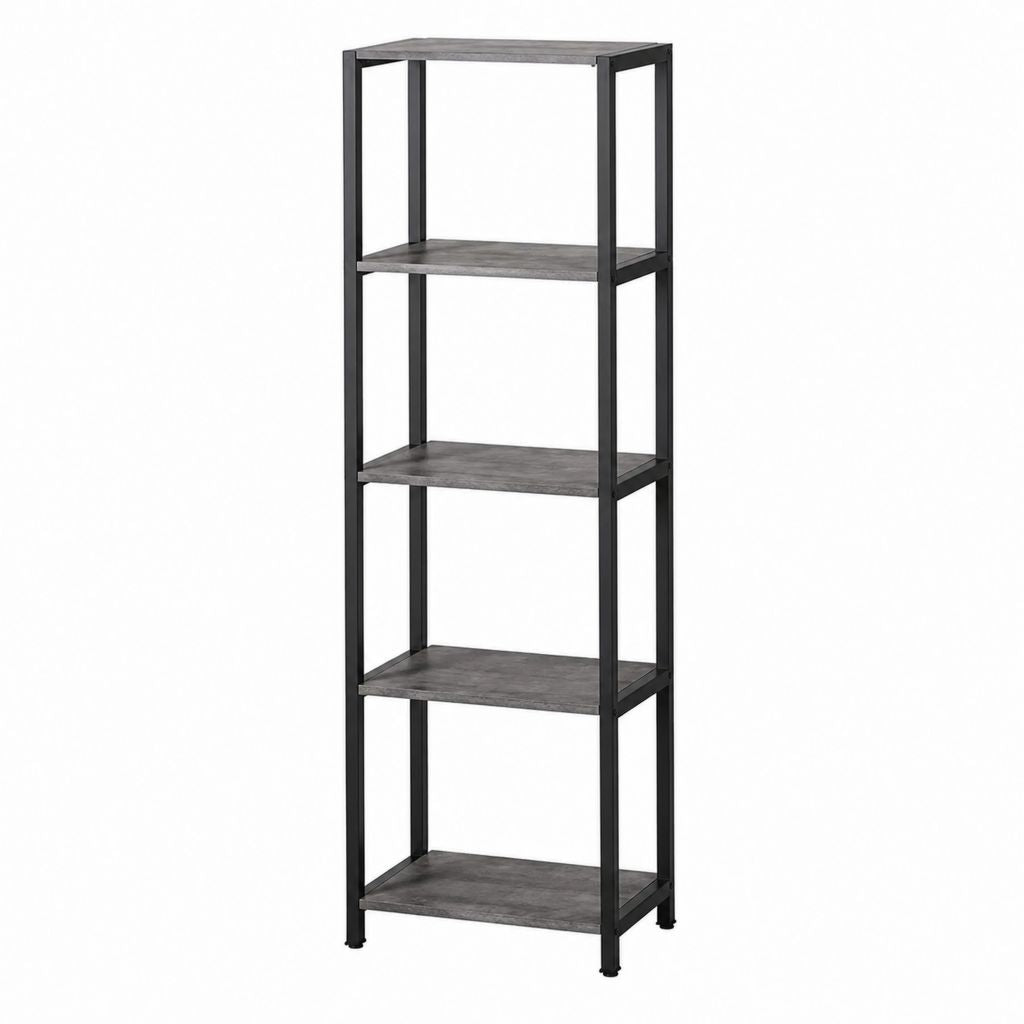 Bücherregal 5 Ebenen Grau Schwarz Spanplatte Stahl Rechteckig 60 x 30 x 180 cm