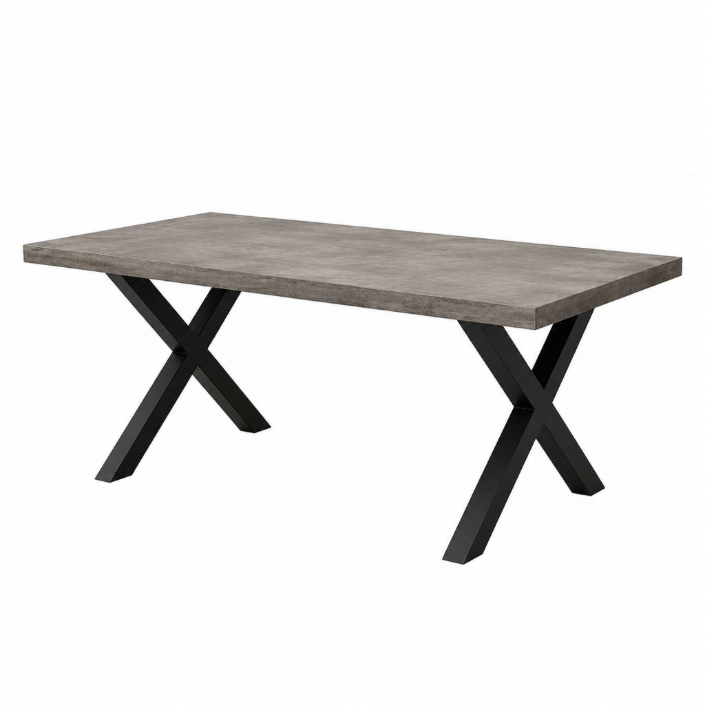 Esstisch Rechteckig Grau MDF Betonoptik Stahl X-Gestell 180 x 90 x 75 cm