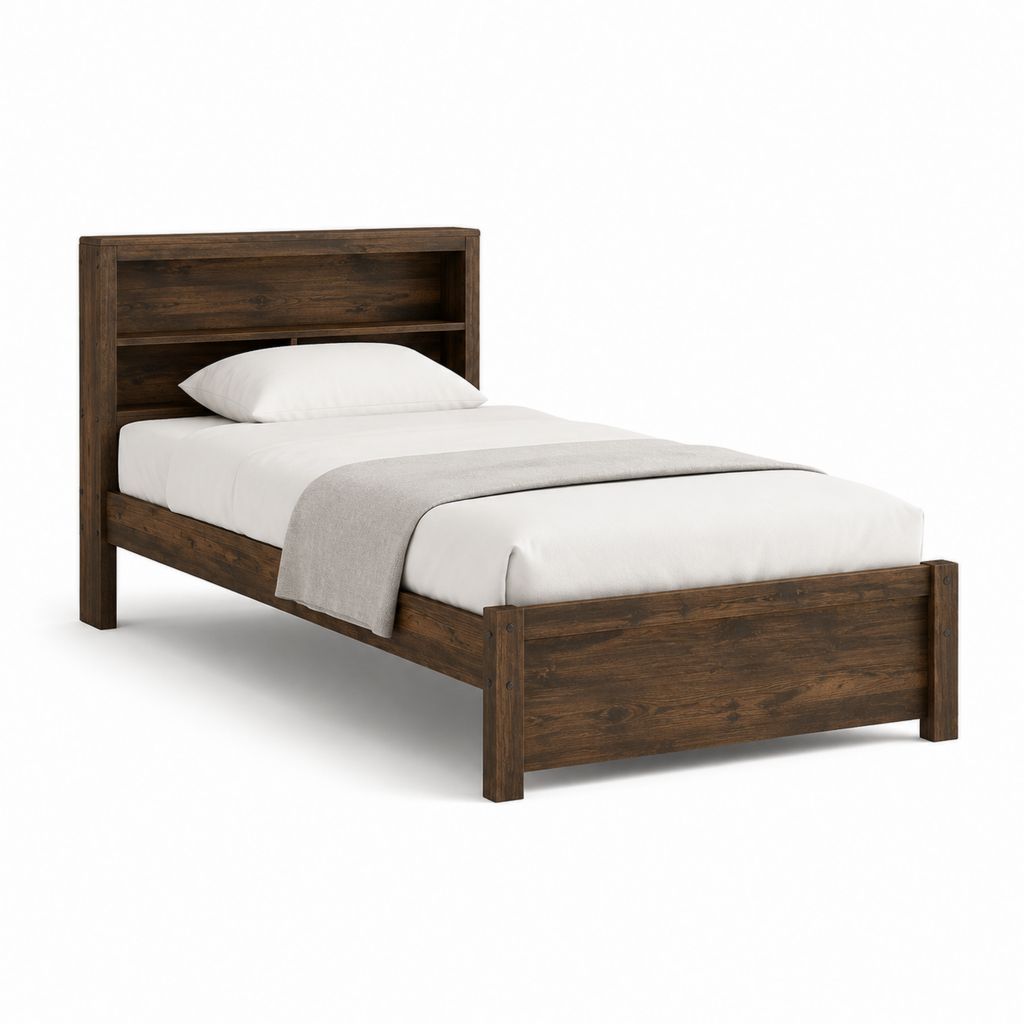 Einzelbett Bettgestell dunkelbraun Massivholz rechteckig 90 x 200 cm