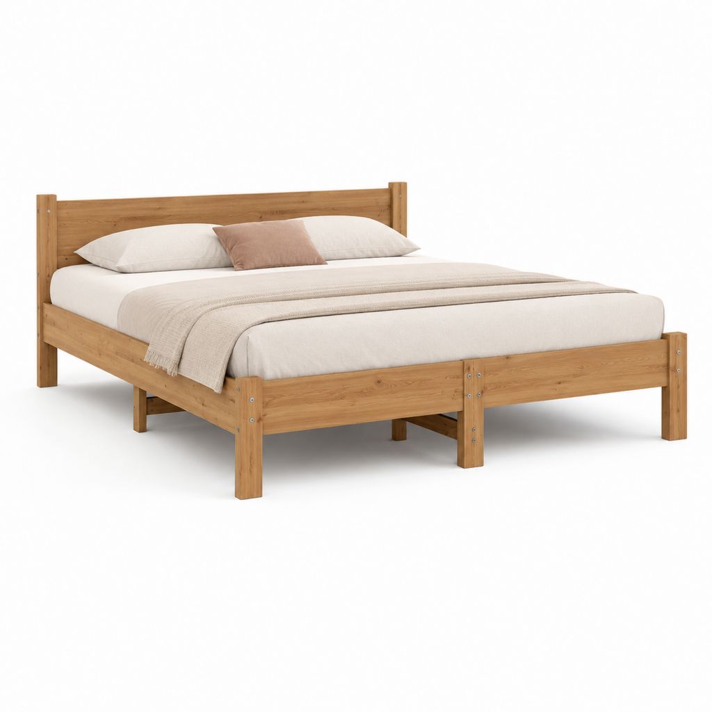Doppelbett Bettgestell eichenbraun aus Kiefernholz massiv rechteckig 160 x 200 cm