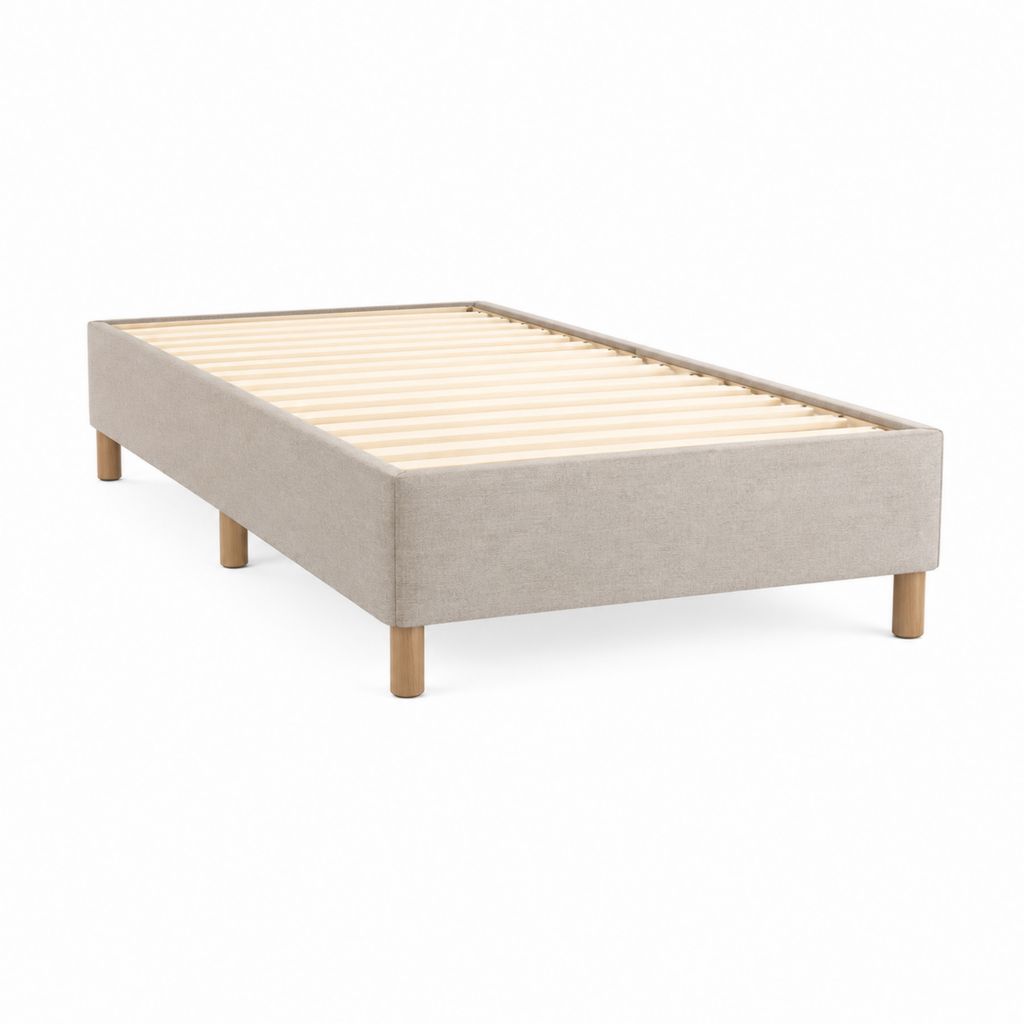 Einzelbettgestell Beige mit Polyesterbezug und Holzfüßen 90 x 200 cm