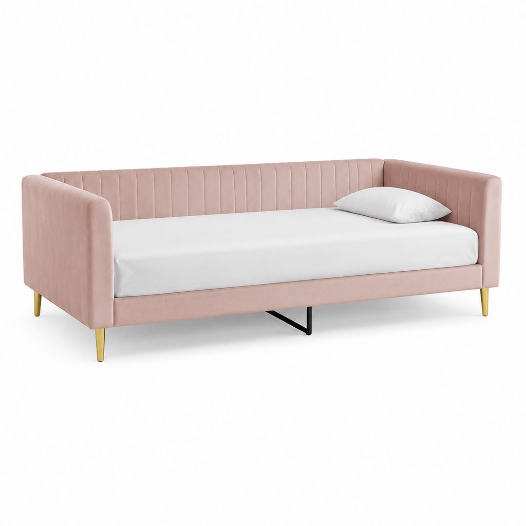 Tagesbett Bettgestell 90 x 200 cm Rosa Polyester-Samt Rechteckig