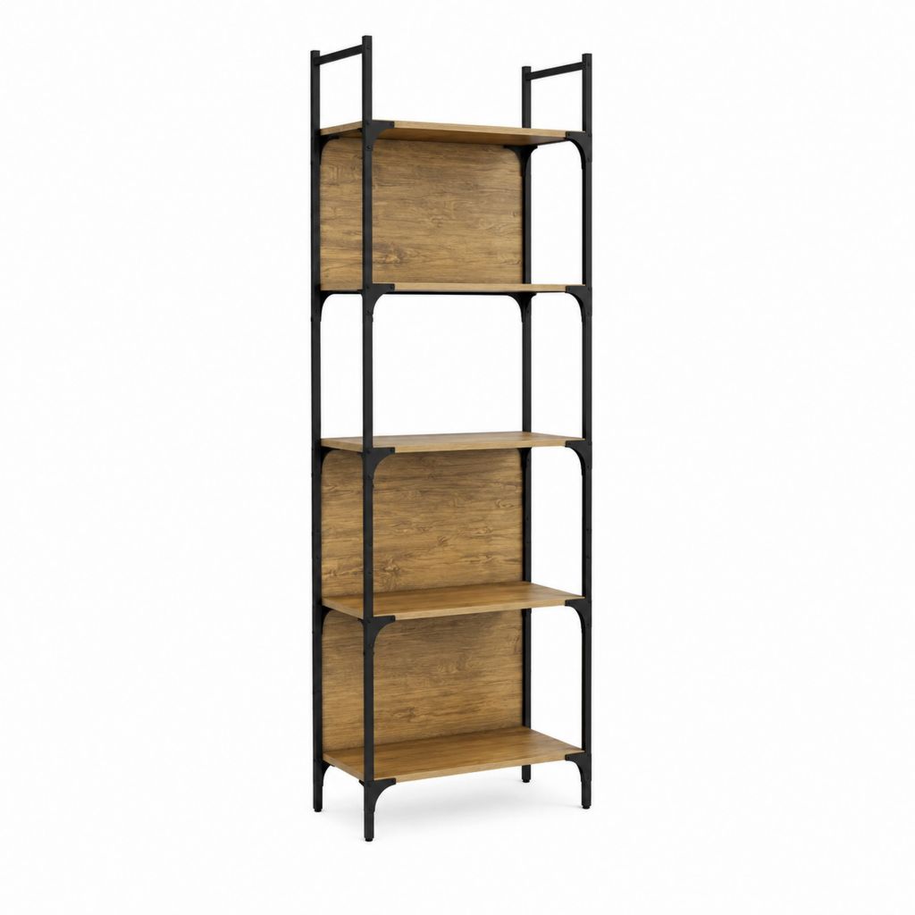 Bücherregal 5 Ebenen Braun Schwarz Spanplatte Stahl rechteckig 60 x 30 x 180 cm